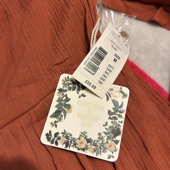 NWT Chelsea Violet Girls Mixed Media Puff Sleeve Smocked Back Dress in Rust - Picture 8 of 10